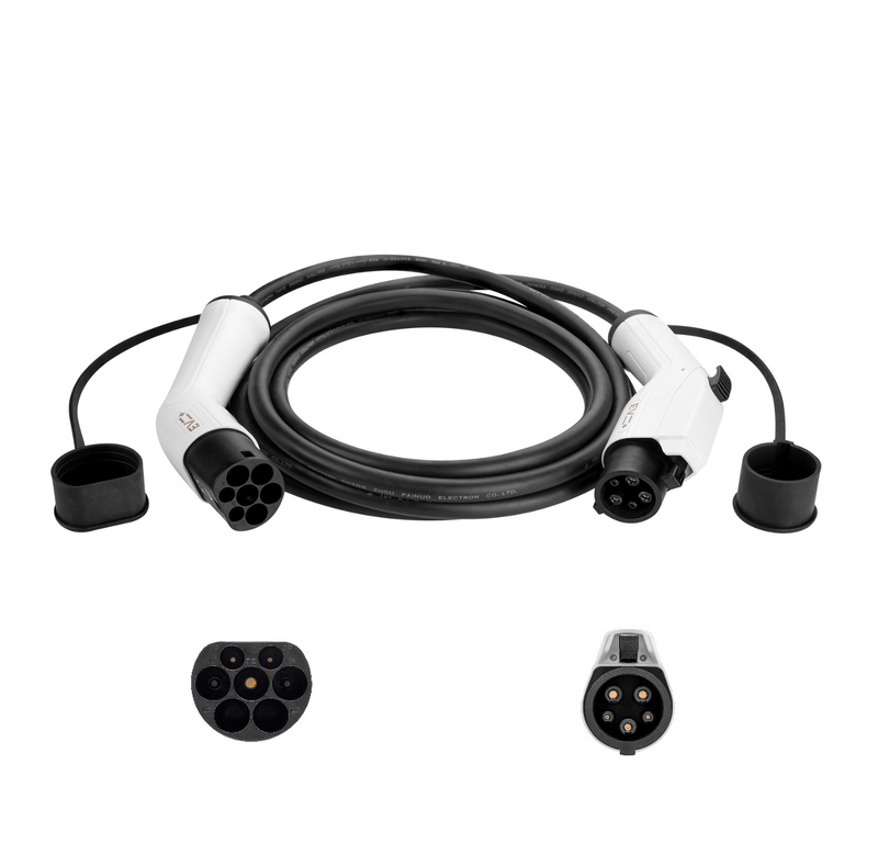 Cable de carga tipo 2 EV / PHEV - 16 o 32 amperios - Verde o negro - Monofásico de 3, 5, 7,5 o 10 metros