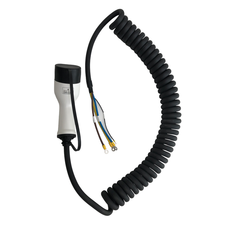 Mode 3 Type 2 Coiled Tethered EV Charging Cable, 32 amp Black