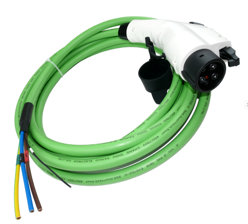 Mode 3 Tethered EV Charging Cable | Type 1 or Type 2 | 32 amp | Green or Black | 5, 10 or 15 metres | Single Phase