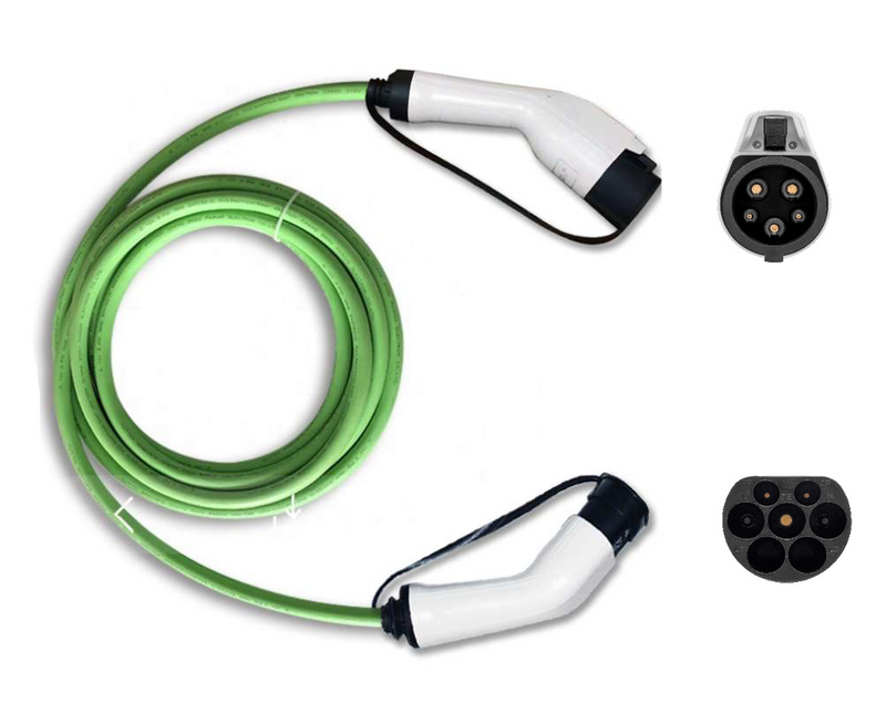 Mode 3 Charging Cable | Type 1 | 16amp 3.6kW | Green or Black | 5 metres | Single Phase